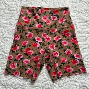 Aerie Floral Bike Shorts - Pink and Tan